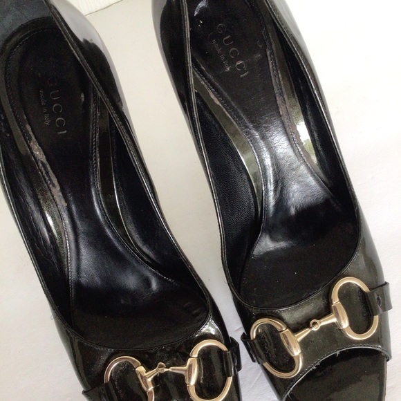 GUCCI BLACK PATENT LEATHER HORSEBIT HEELS SIZE 10 - Picture 8 of 16